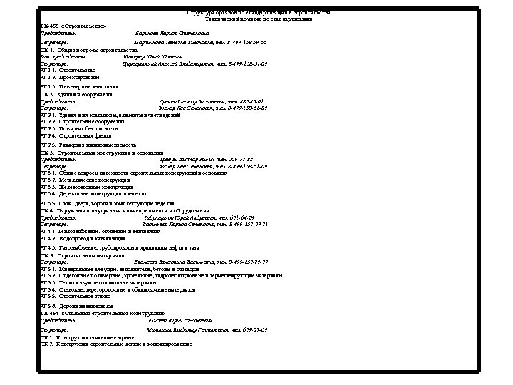 Структура органов по стандартизации в строительстве Технический комитет по стандартизации ТК-465 «Строительство» Председатель: Баринова