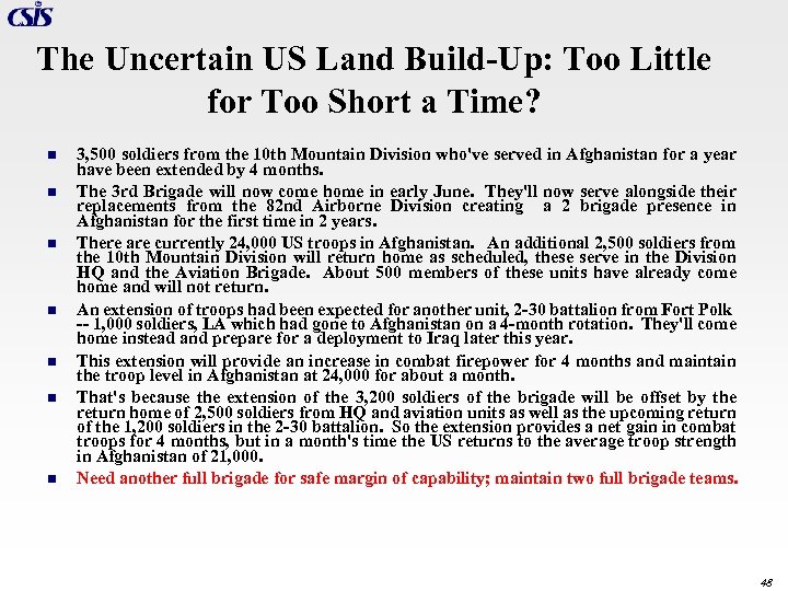 The Uncertain US Land Build-Up: Too Little for Too Short a Time? n n