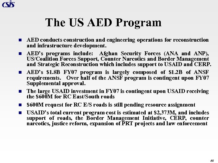 The US AED Program n n n AED conducts construction and engineering operations for