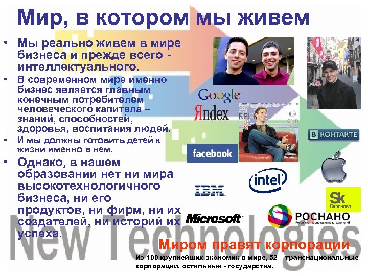 Мир, в котором мы живем • Мы реально живем в мире бизнеса и прежде