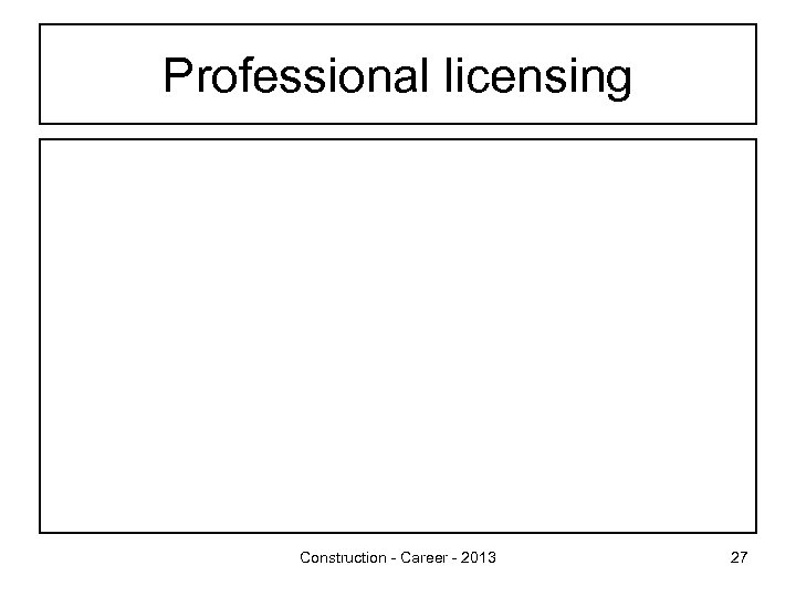 Professional licensing Construction - Career - 2013 27 