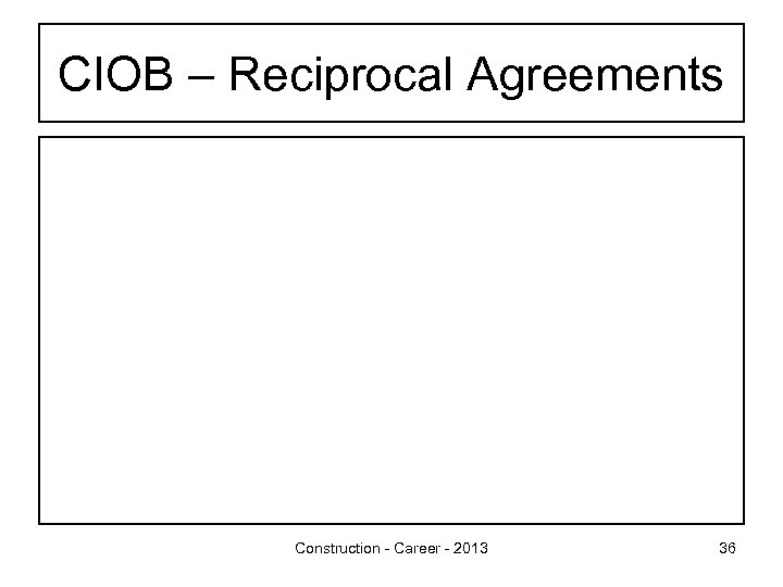 CIOB – Reciprocal Agreements Construction - Career - 2013 36 