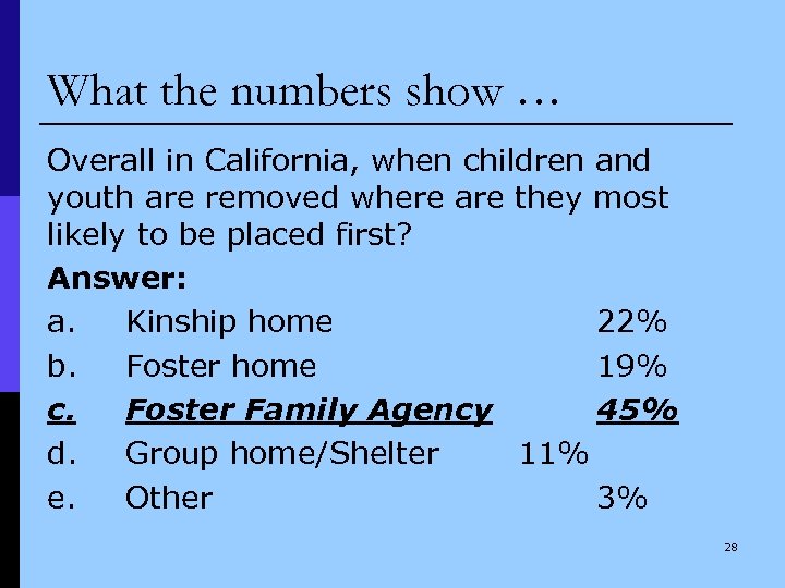 What the numbers show … Overall in California, when children and youth are removed