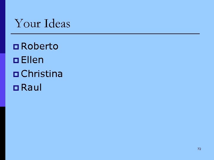 Your Ideas p Roberto p Ellen p Christina p Raul 72 