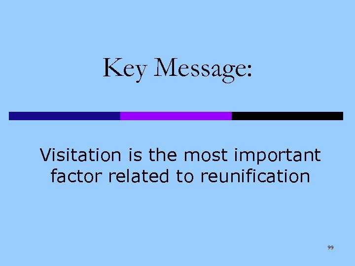 Key Message: Visitation is the most important factor related to reunification 99 