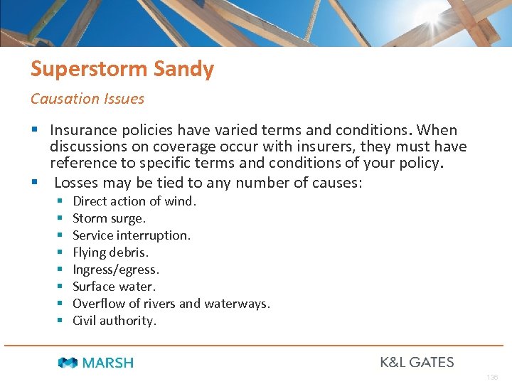Superstorm Sandy Causation Issues § Insurance policies have varied terms and conditions. When discussions