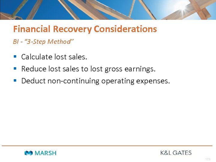 Financial Recovery Considerations BI - “ 3 -Step Method” § Calculate lost sales. §