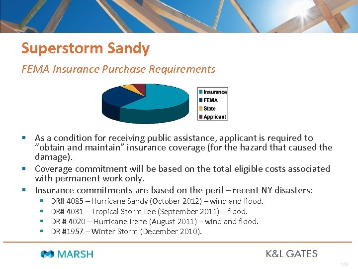 Superstorm Sandy FEMA Insurance Purchase Requirements § As a condition for receiving public assistance,