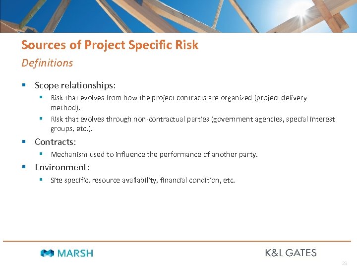 Sources of Project Specific Risk Definitions § Scope relationships: § Risk that evolves from