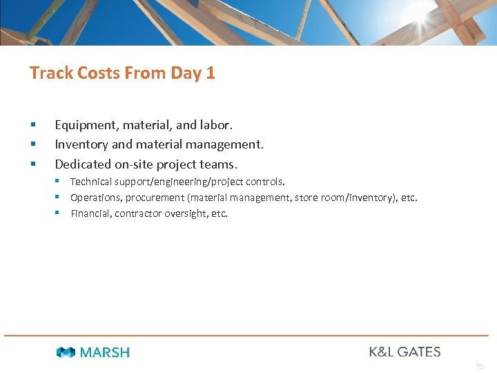 Track Costs From Day 1 § § § Equipment, material, and labor. Inventory and