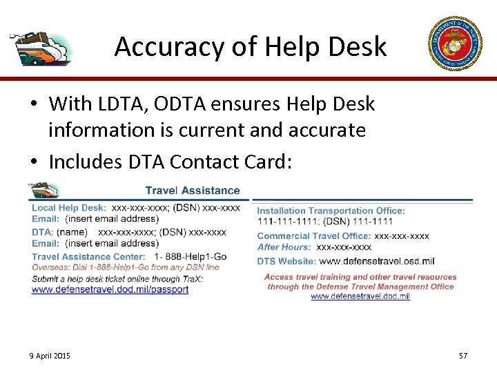 Accuracy of Help Desk • With LDTA, ODTA ensures Help Desk information is current