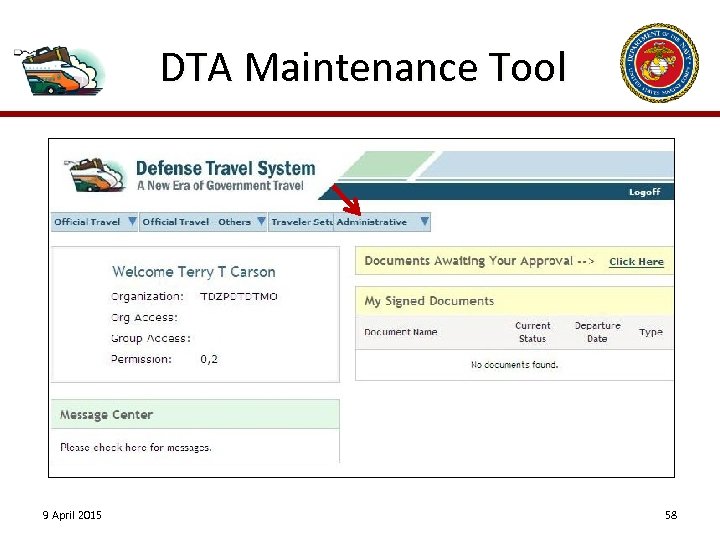 DTA Maintenance Tool 9 April 2015 58 