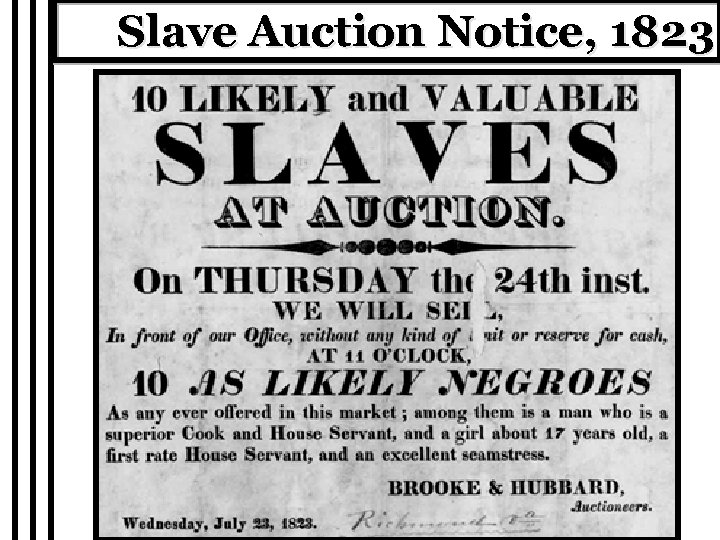 Slave Auction Notice, 1823 