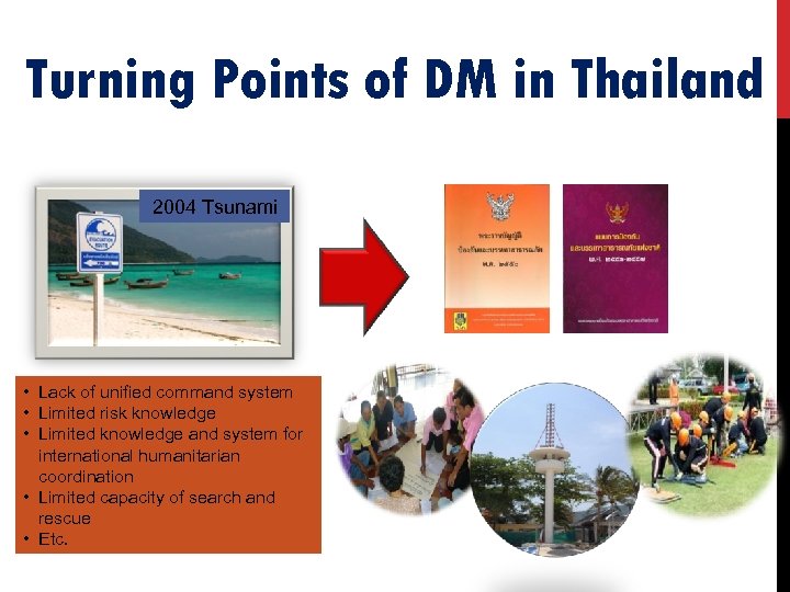 Turning Points of DM in Thailand 2004 Tsunami • Lack of unified command system