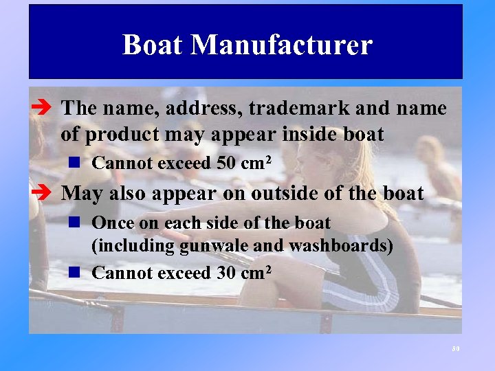 Boat Manufacturer è The name, address, trademark and name of product may appear inside