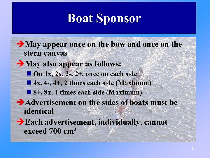 Boat Sponsor èMay appear once on the bow and once on the stern canvas