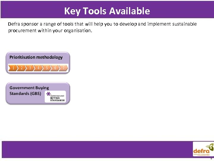 Key Tools Available M 1 Defra sponsor a range of tools that will help