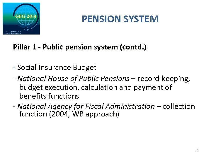 PENSION SYSTEM Pillar 1 - Public pension system (contd. ) - Social Insurance Budget