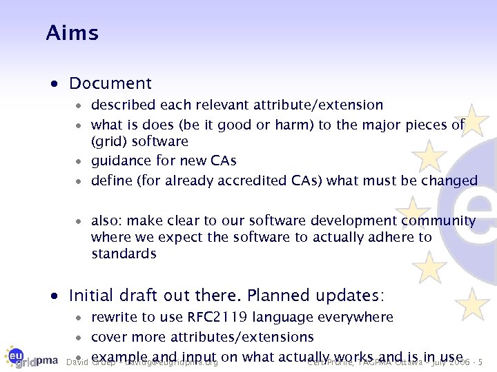 Aims · Document · described each relevant attribute/extension · what is does (be it