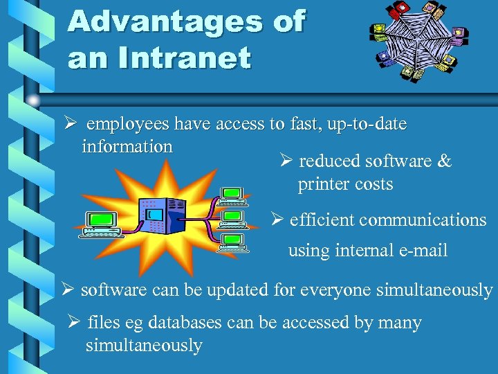 Advantages of an Intranet Ø employees have access to fast, up-to-date information Ø reduced