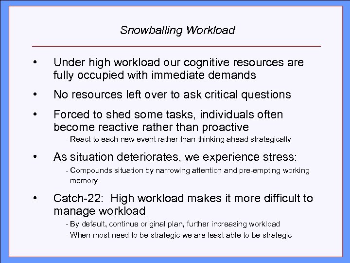 Snowballing Workload • Click to edit Master title style Under high workload our cognitive