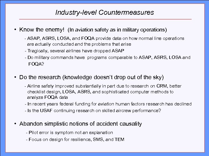 Industry-level Countermeasures Click to edit Master title style • Know the enemy! (In aviation