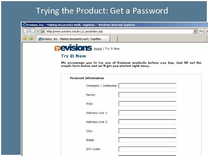 Trying the Product: Get a Password 