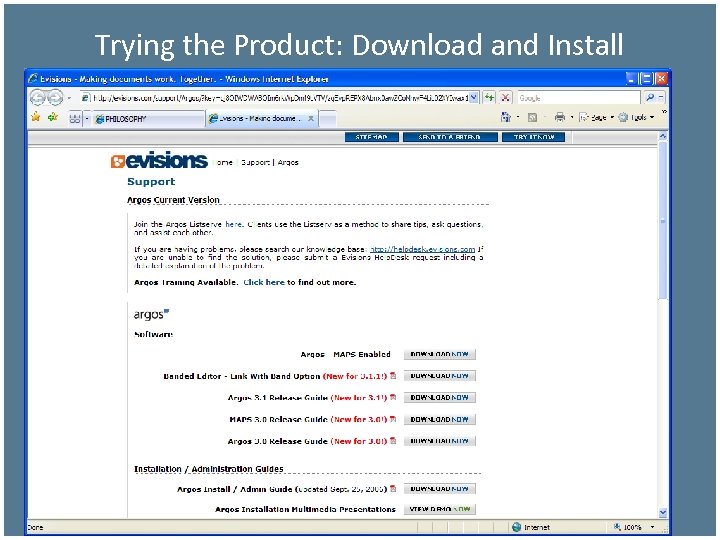 Trying the Product: Download and Install 