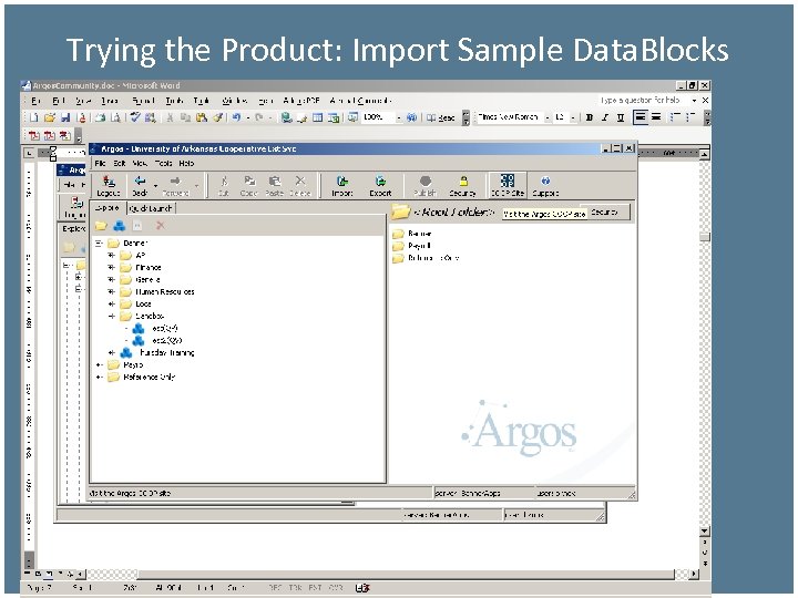 Trying the Product: Import Sample Data. Blocks 