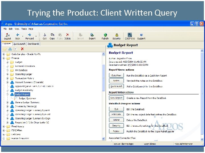 Trying the Product: Client Written Query 