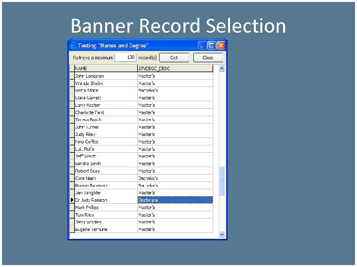 Banner Record Selection 