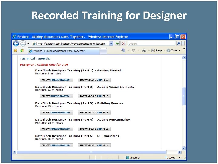 Recorded Training for Designer 