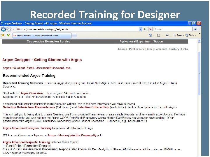 Recorded Training for Designer 