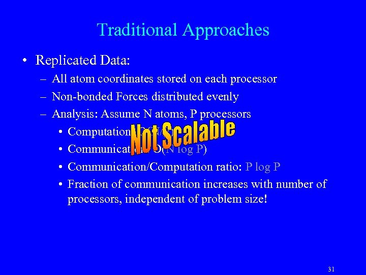 Traditional Approaches • Replicated Data: – All atom coordinates stored on each processor –