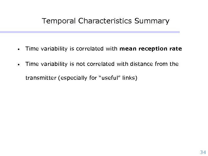 Temporal Characteristics Summary • Time variability is correlated with mean reception rate • Time