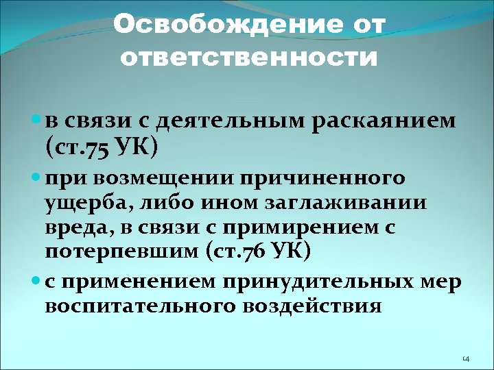 Освобождение от ответственности в связи с деятельным раскаянием (ст. 75 УК) при возмещении причиненного