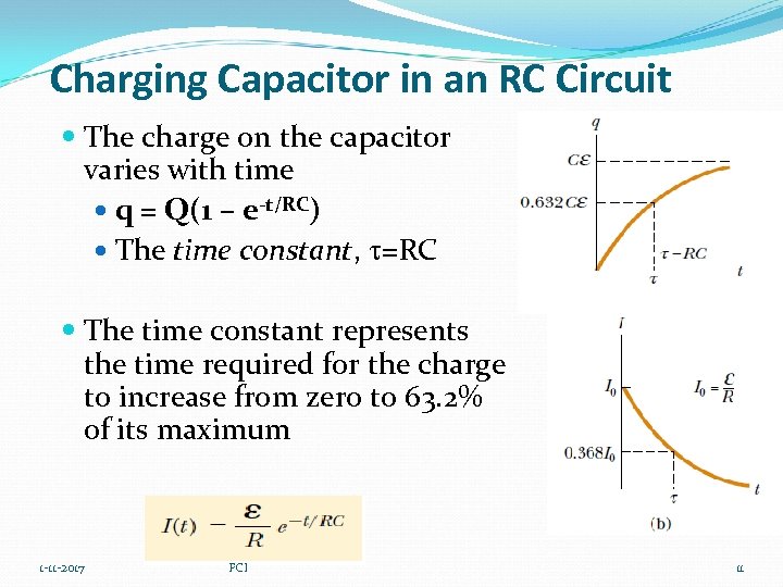 Charging Capacitor in an RC Circuit The charge on the capacitor varies with time