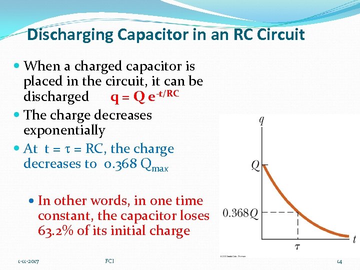 Discharging Capacitor in an RC Circuit When a charged capacitor is placed in the