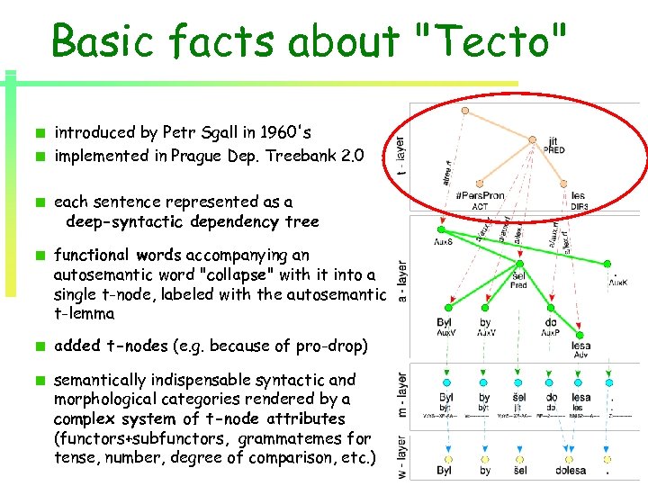 Basic facts about "Tecto" introduced by Petr Sgall in 1960's implemented in Prague Dep.