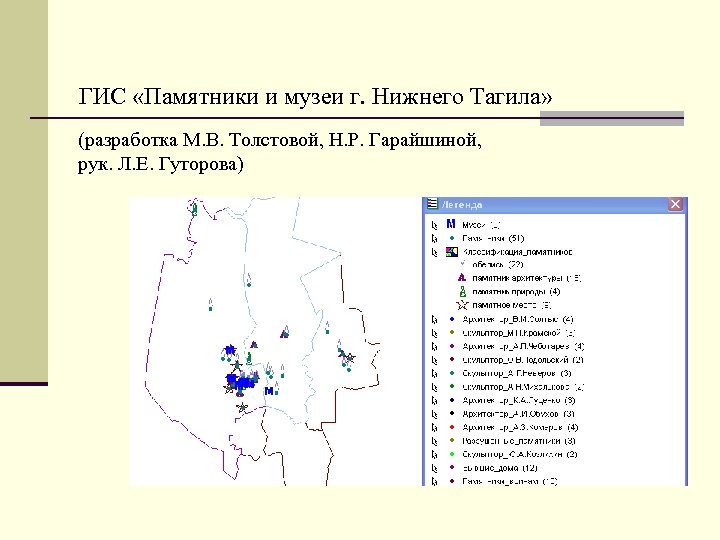 ГИС «Памятники и музеи г. Нижнего Тагила» (разработка М. В. Толстовой, Н. Р. Гарайшиной,
