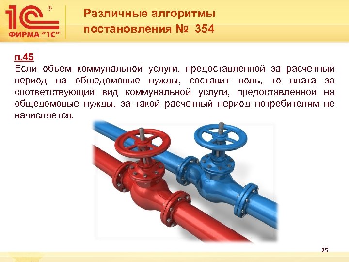  Различные алгоритмы постановления № 354 п. 45 Если объем коммунальной услуги, предоставленной за