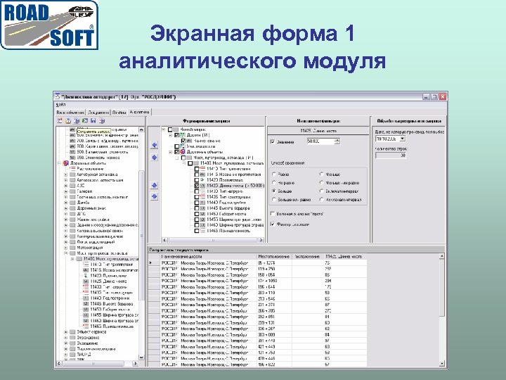 Экранная форма 1 аналитического модуля 