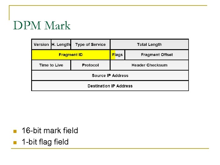 DPM Mark n n 16 -bit mark field 1 -bit flag field 