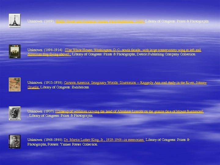  Unknown. (1889). [Eiffel Tower and Fountain Coutan, Paris Exposition, 1889]. Library of Congress: