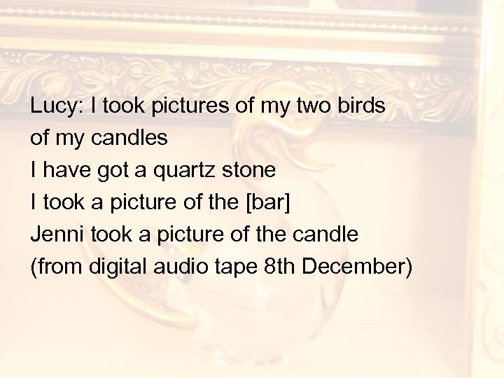 Lucy: I took pictures of my two birds of my candles I have got
