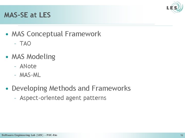MAS-SE at LES • MAS Conceptual Framework – TAO • MAS Modeling – ANote