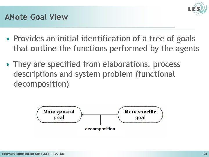 ANote Goal View • Provides an initial identification of a tree of goals that