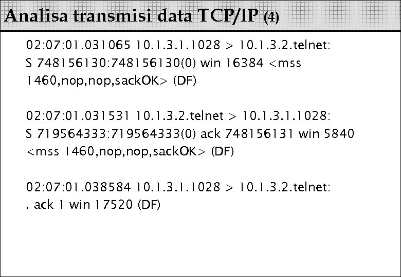 Analisa transmisi data TCP/IP (4) 02: 07: 01. 031065 10. 1. 3. 1. 1028