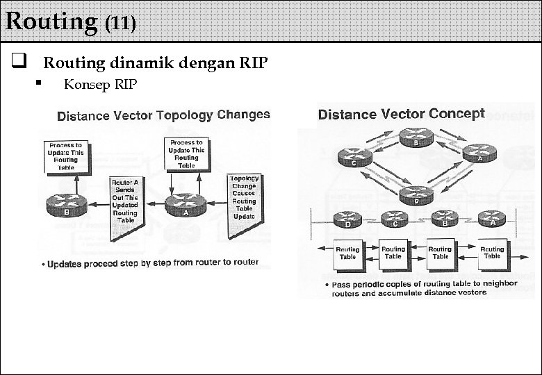 Routing (11) q Routing dinamik dengan RIP § Konsep RIP 