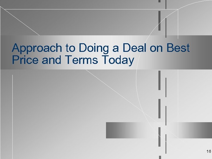 Approach to Doing a Deal on Best Price and Terms Today 16 